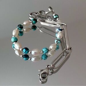 Turquoise & White Pearl Bracelet